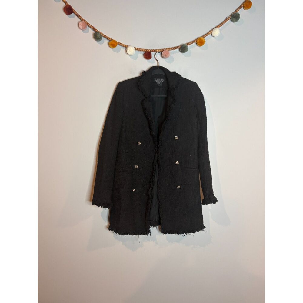 Rachel Zoe black tweed open blazer jacket